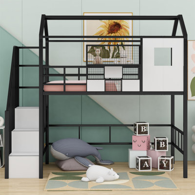 Girls loft bed with stairs best sale